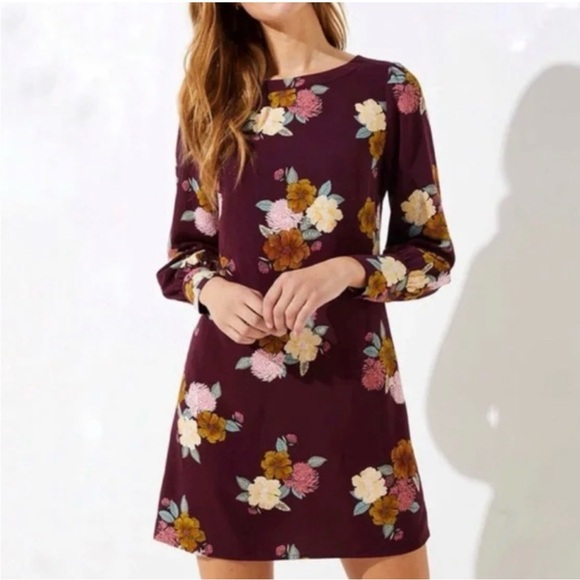 LOFT Dresses & Skirts - Ann Taylor LOFT Floral Cuffed Shift Dress Size 6 NWT